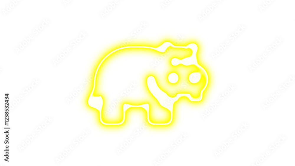 Neon symbol hippo icon yellow color glow with transparent background Neon symbol hippo icon yellow color glow with transparent background
