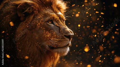 Majestic Lion Portrait: Golden Dust and Serene Majesty photo