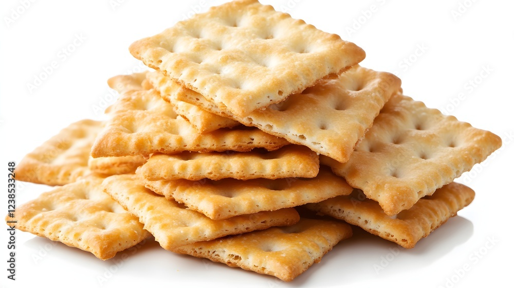 A stack of crispy, square crackers, perfect for snacking. A stack of crispy, square crackers, perfect for snacking.