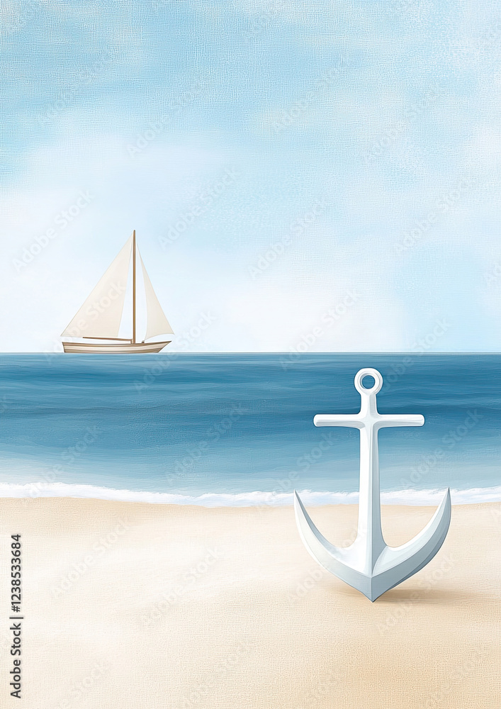 Aquarell Strand Hintergründe mit maritimem Boot Motiv und Textfreiraum