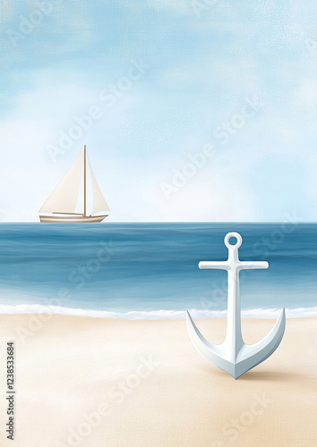 Aquarell Strand Hintergründe mit maritimem  Boot Motiv und Textfreiraum