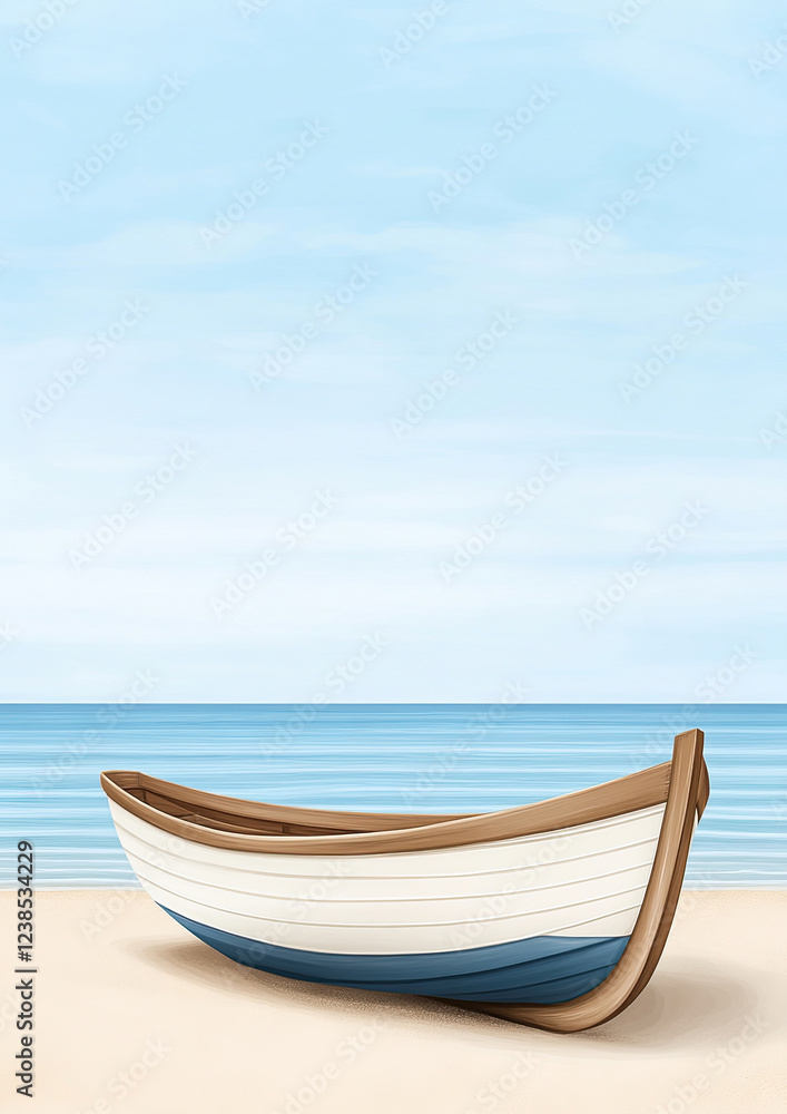 Aquarell Strand Hintergründe mit maritimem Boot Motiv und Textfreiraum