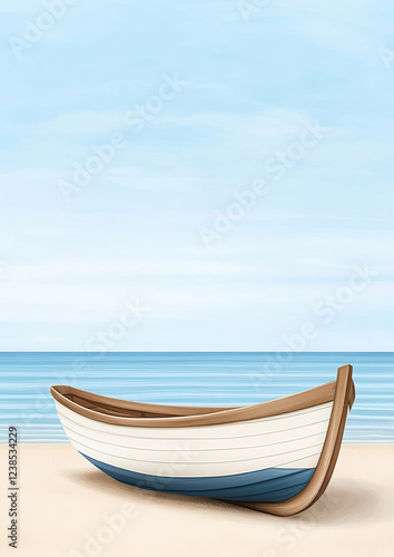 Obraz na płótnie Aquarell Strand Hintergründe mit maritimem Boot Motiv und Textfreiraum w salonie