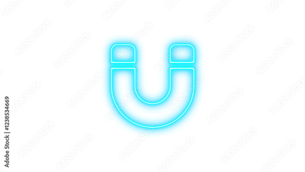 Neon symbol magnet icon cyan color glow with transparent background Neon symbol magnet icon cyan color glow with transparent background