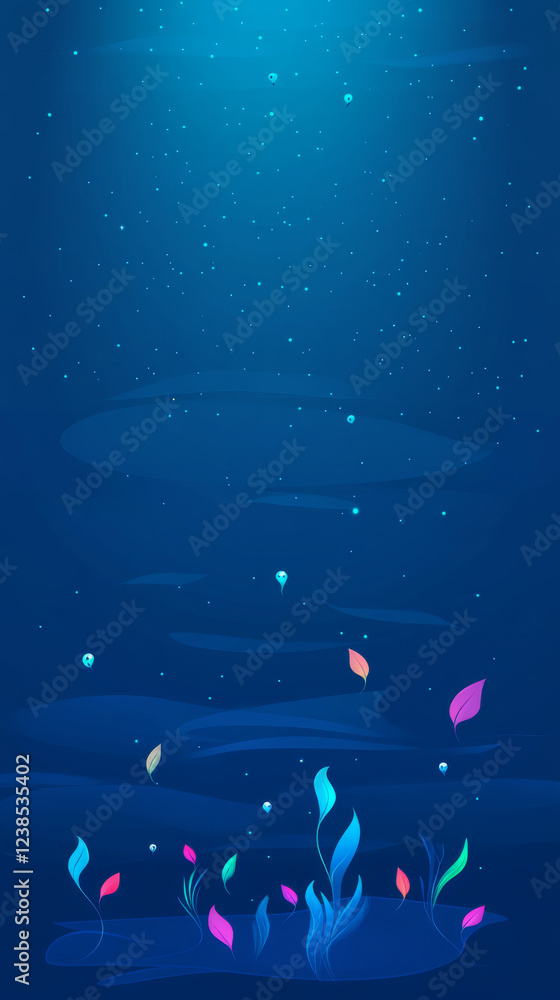Fototapeta premium Colorful abstract underwater scene with glowing plants