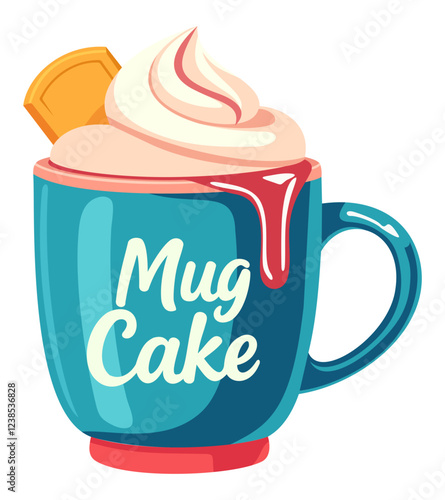 Mug cake. Homemade dessert. Bright vector illustration with lettering