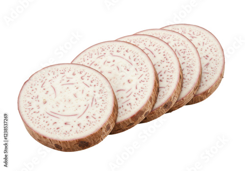 Taro, sliced of taro isolated on white background, no depth of field, sharp.