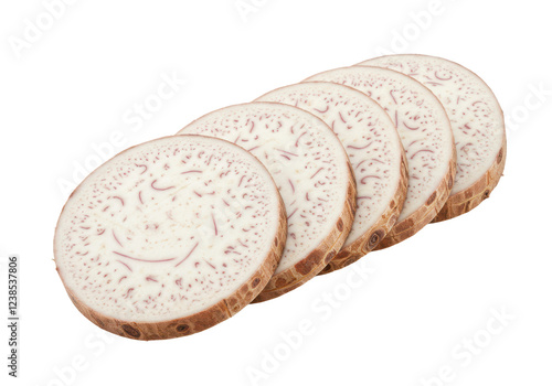 Taro, sliced of taro isolated on white background, no depth of field, sharp.