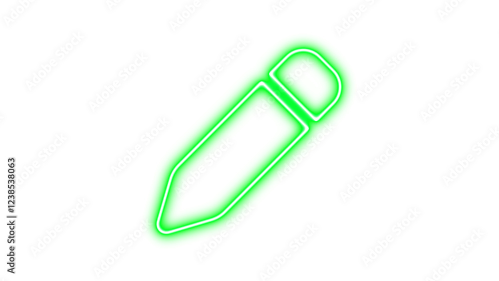 Obraz premium Neon symbol pen icon green color glow with transparent background