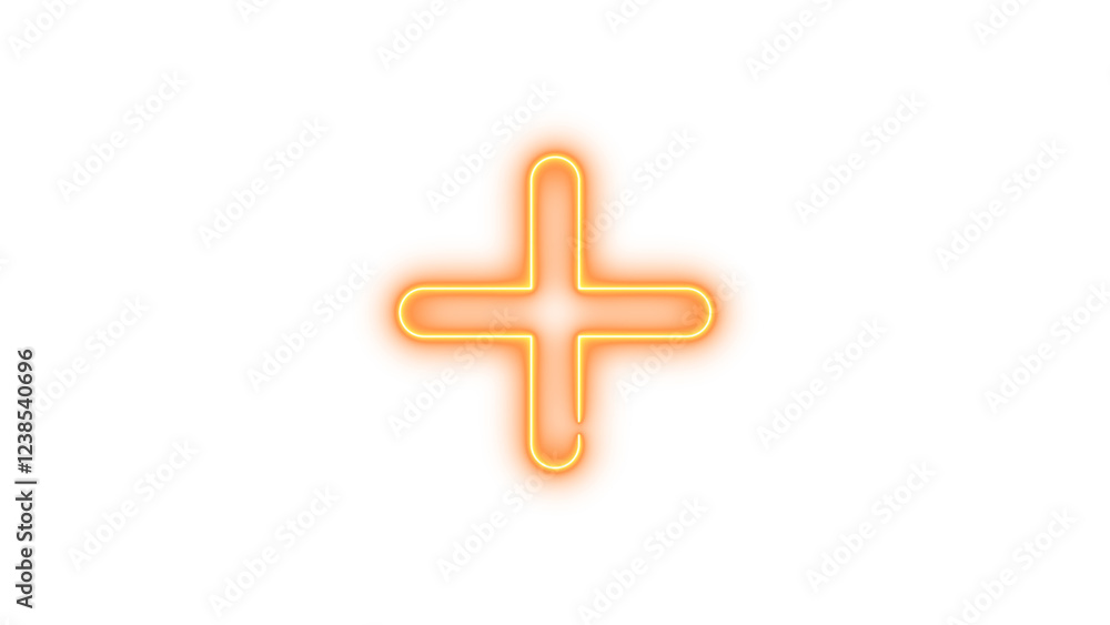 Obraz premium Neon symbol plus icon brown color glow with transparent background