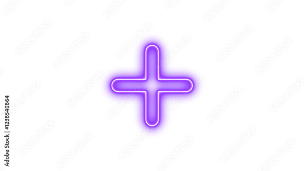 Fototapeta premium Neon symbol plus icon purple color glow with transparent background