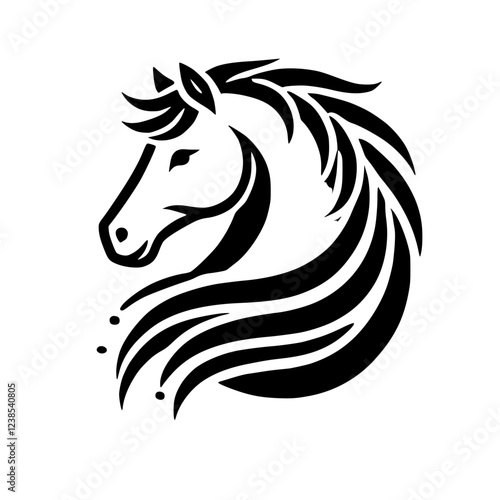 Elegant Horse Head Logo Design: Black and White Vector Graphic.  Perfect for branding, representing power, grace, and speed.