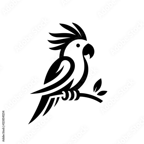 Elegant Parrot Bird Cockatoo Logo Design: Black and White Vector Graphic Illustration