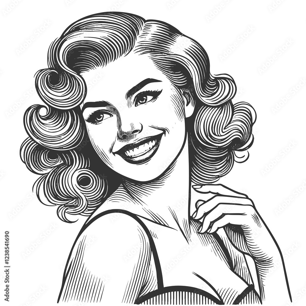 Smiling Retro Woman with Glamorous Curls raster Smiling Retro Woman with Glamorous Curls raster