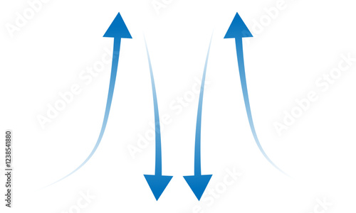 Air flow. Set of blue arrow showing air or wind flow. Wind direction arrows. Blue cold fresh stream from the conditioner. Vector illustration isolated on white background.eps10