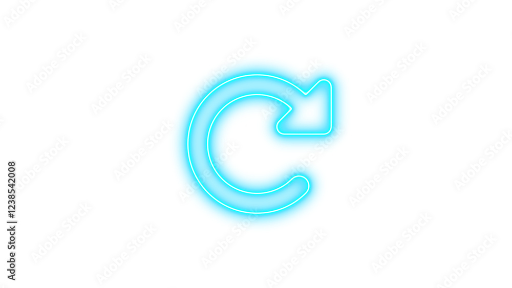 Neon symbol rotate righticon cyan color glow with transparent background Neon symbol rotate righticon cyan color glow with transparent background