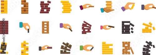 Hands carefully placing and removing wooden blocks from a tower, creating suspense and challenge in this classic game