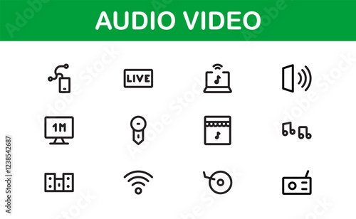 Audio Video Icon Pack. Scalable Illustrations for Music, Film, Podcasting, and Content Creation Needs