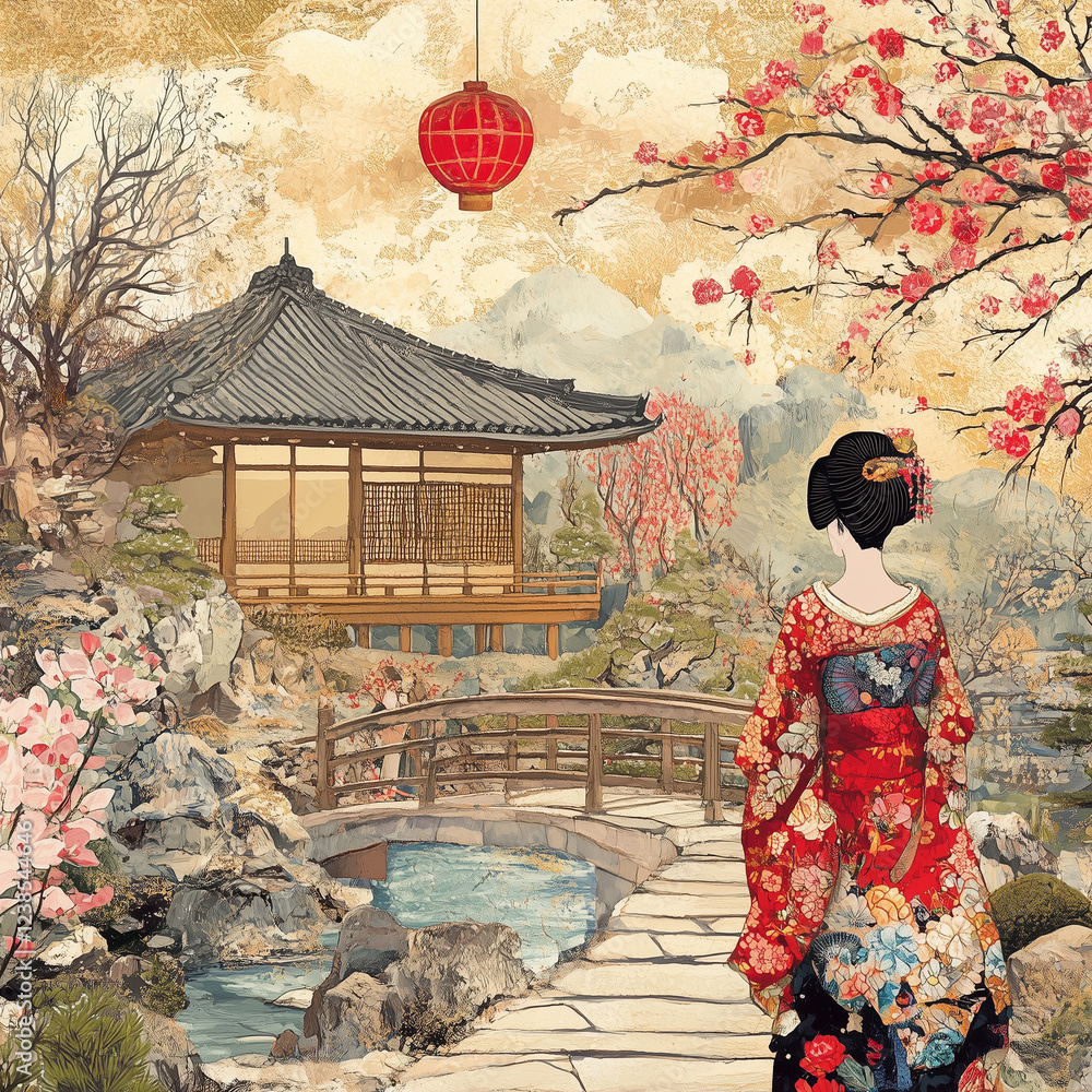 Obraz premium geisha in garden