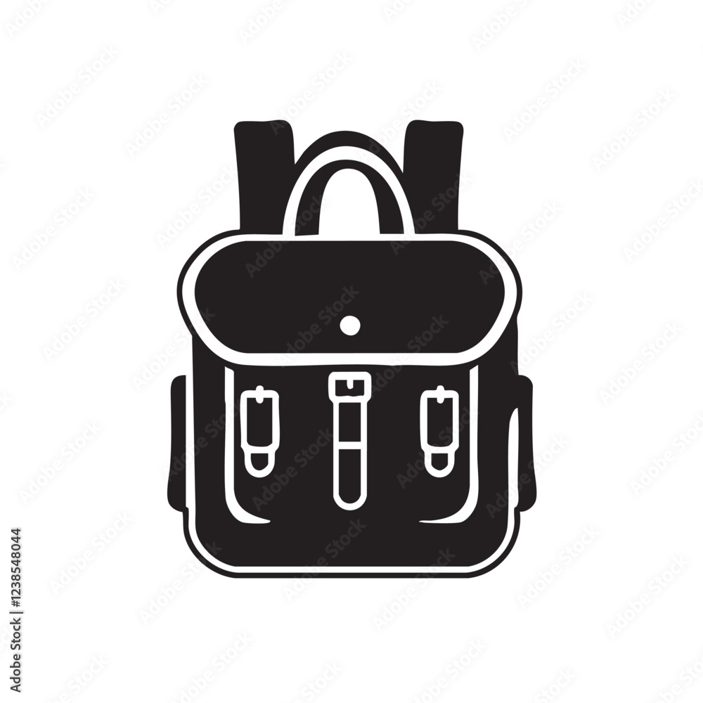 School Bag Flat Black and White icon Design Minimal on white background School Bag Flat Black and White icon Design Minimal on white background
