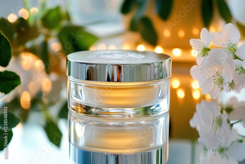 Elegant white cream jar for skincare: premium moisturizer enhancing beauty and hydration for radiant skin photo