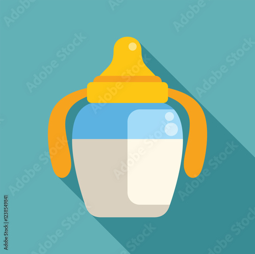 Baby bottle icon with handles filled with milk, promoting infant nutrition and feeding