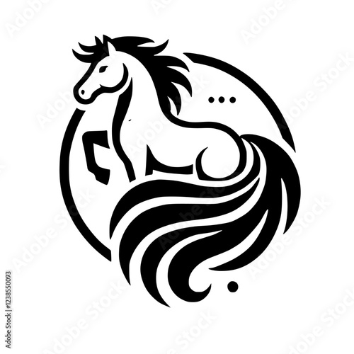 Elegant Horse Logo: Black and White Abstract Equine Design.  Perfect for equestrian brands, stables, or any project needing a sophisticated animal symbol.