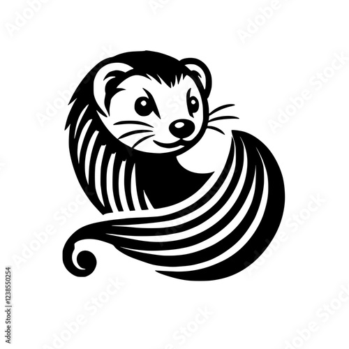 Ferret Elegance: A Black and White Artistic Design. This captivating image showcases a ferret in an abstract, stylish design, perfect for nature and animal lovers.