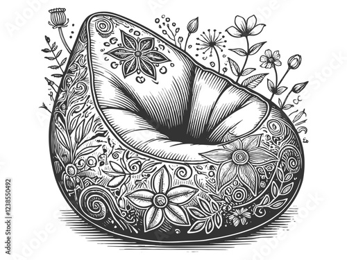 Floral Bean Bag Chair engraving vector illustratio