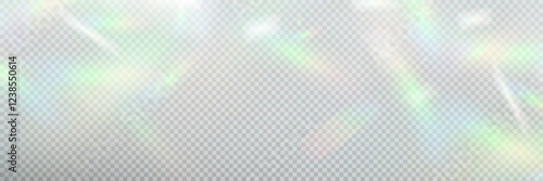 Rainbow light prism effect, transparent background. Hologram reflection, crystal flare leak shadow overlay.	