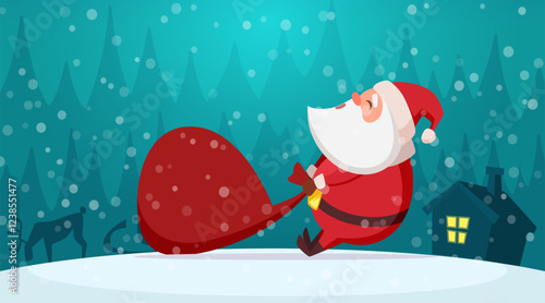 Santa. christmas mascot santa carries bag of gifts for kids