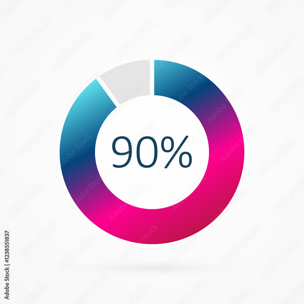 90 percent circle pie chart, isolated symbol. Vector gradient element. Infographic sign. Illustration, icon for business, finance, report, web design, downloading 90 percent circle pie chart, isolated symbol. Vector gradient element. Infographic sign. Illustration, icon for business, finance, report, web design, downloading