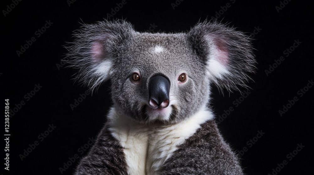Fototapeta premium Striking portrait of a koala with glowing features against a dark background in wildlife photography