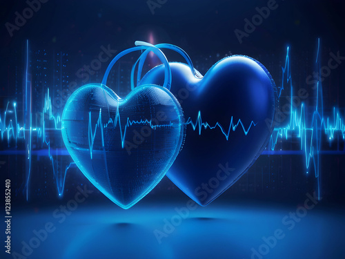 Digital Human Heart Anatomy Heart Health Finance Tech Monito, Two Hearts Beating as One.