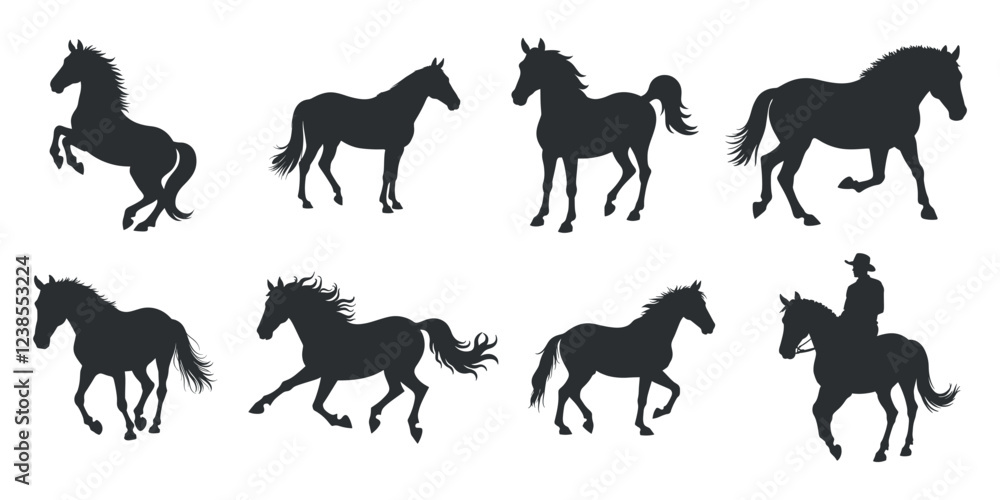 Naklejka premium horse silhouette collection galloping rearing standing vector set