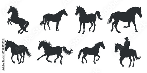 horse silhouette collection galloping rearing standing vector set