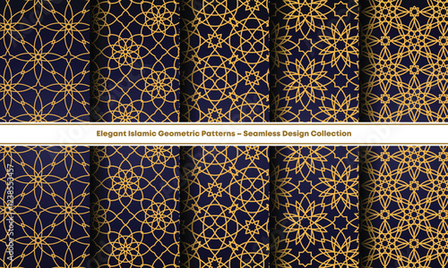 Luxury Islamic Pattern Collection – Ornate Gold and Navy Seamless Designs for Elegant Projects