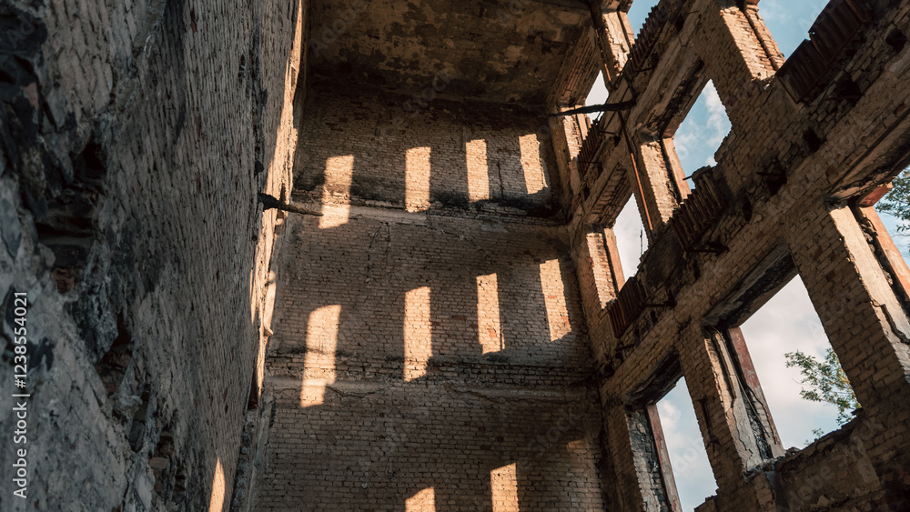 Fototapeta premium abandoned destroyed houses in a city without people during the war in Russia Kursk