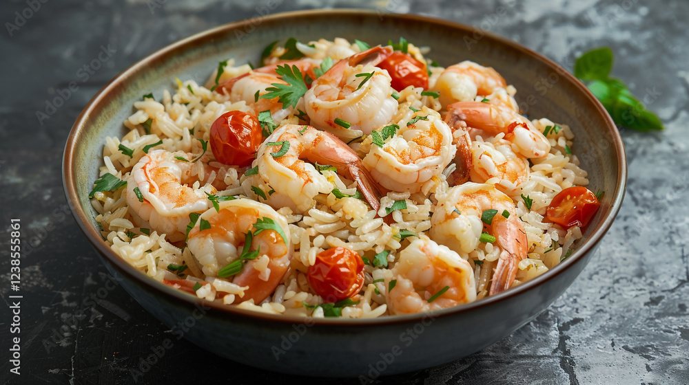 Fried rice with shrimp tomato green chopped chili Fried rice with shrimp tomato green chopped chili