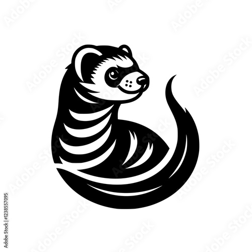 Ferret Logo: Black and White Vector Illustration of an Adorable Pet Ferret. Perfect for pet shops, animal lovers, and nature-themed designs.