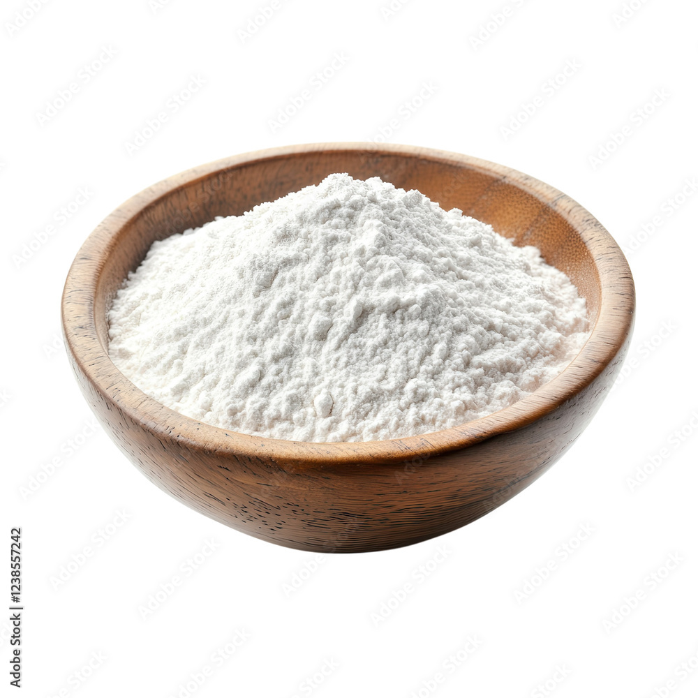 Wooden Bowl of Flour for Baking on transparent background. Wooden Bowl of Flour for Baking on transparent background.