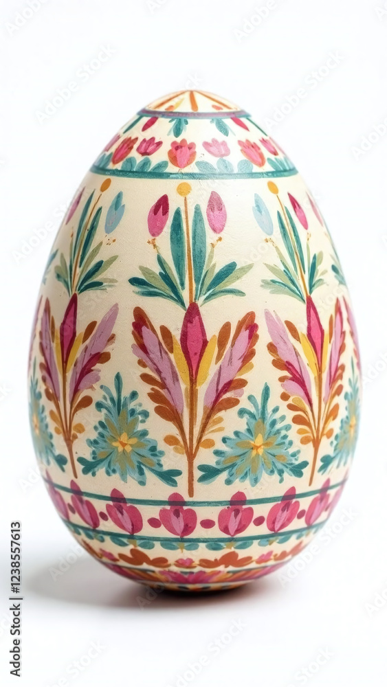 Decorative floral-patterned Easter egg on pastel green background. Decorative floral-patterned Easter egg on pastel green background.