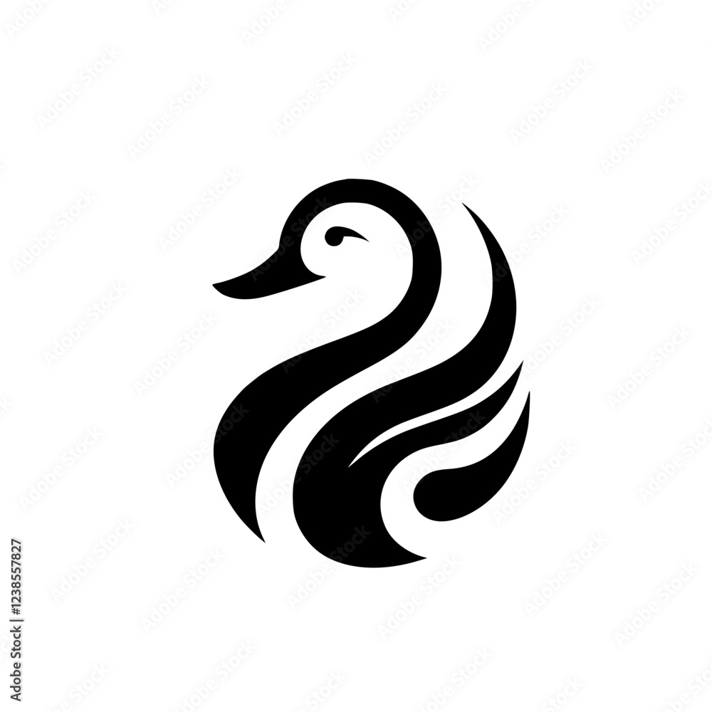 Naklejka premium Elegant Duck Bird Logo Design: Minimalist Black and White Vector Graphic