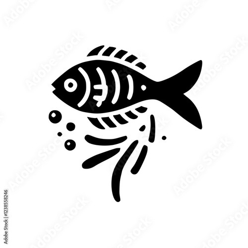 Black and White Fish Minimalist Art: A Stylish Graphic Design Illustration. Perfect for nature lovers and design enthusiasts, this simple yet elegant piece adds a touch of sophistication to any space. photo