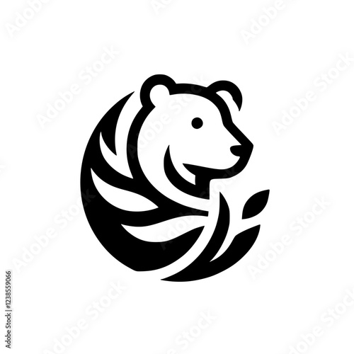 Bear and Leaves Logo Design: Minimalist Nature Icon for Brand Identity