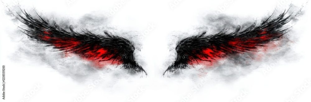 Abstract dark and red wings on a white background, grunge style, artistic digital painting, intense and powerful visual, textured effect, dynamic Abstract dark and red wings on a white background, grunge style, artistic digital painting, intense and powerful visual, textured effect, dynamic