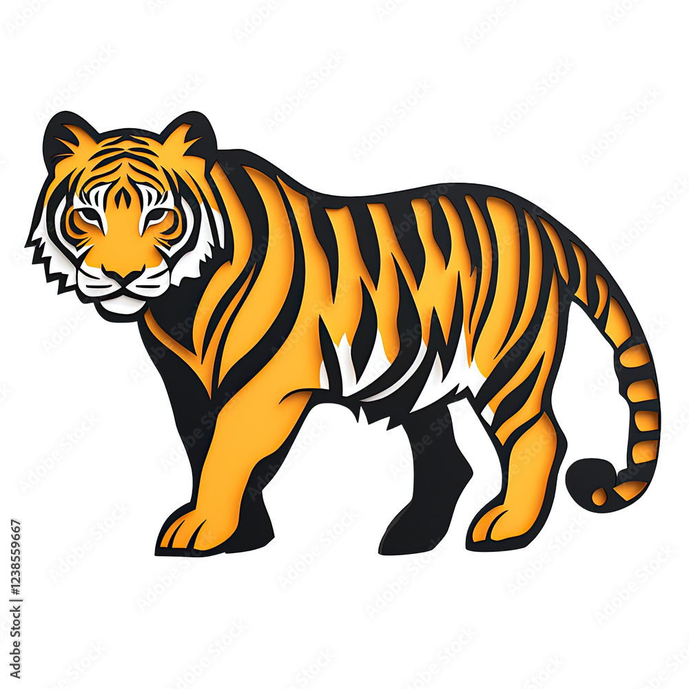 Fototapeta premium Wildlife conservation idea. A striking illustration of a majestic tiger in vibrant colors and bold patterns.