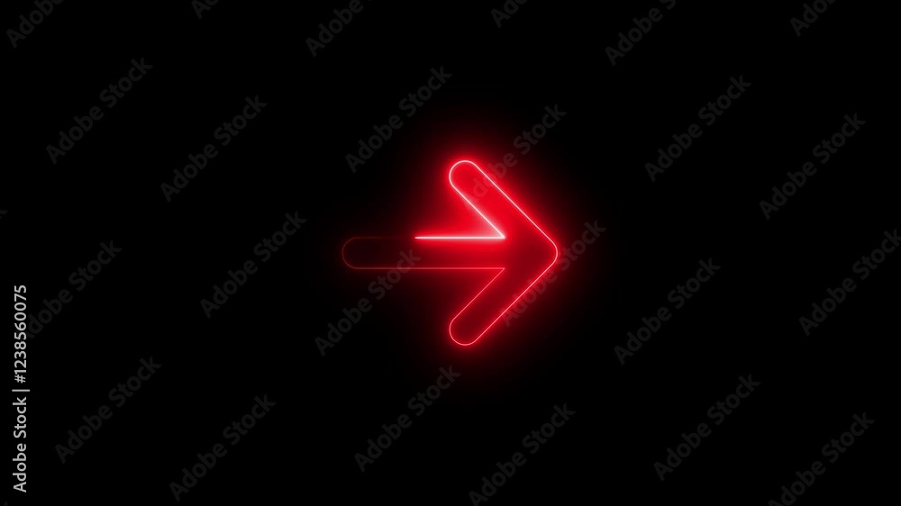 Neon symbol arrow right icon red color glowing animation with black background Neon symbol arrow right icon red color glowing animation with black background