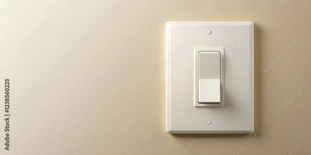 A simple off-white light switch mounted on a pale beige wall. A simple off-white light switch mounted on a pale beige wall.