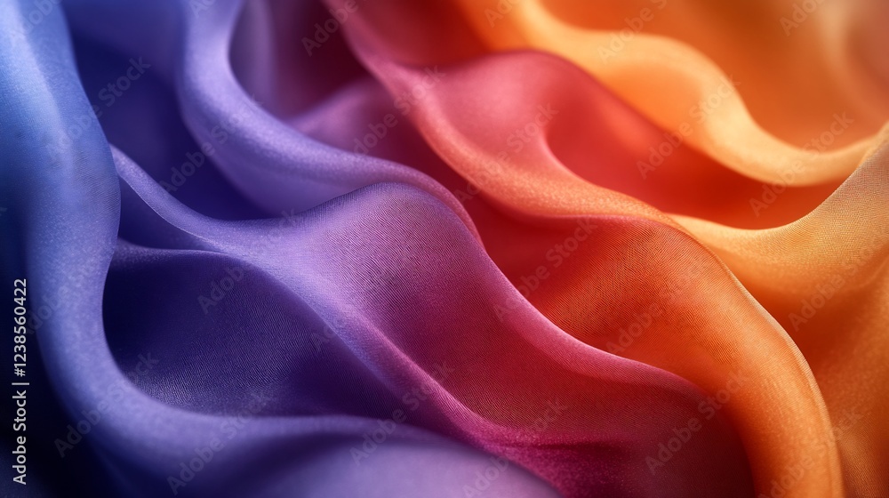 Obraz premium Vibrant silk fabric flows smoothly showing rich warm orange and cool blue ombre. AI Generated